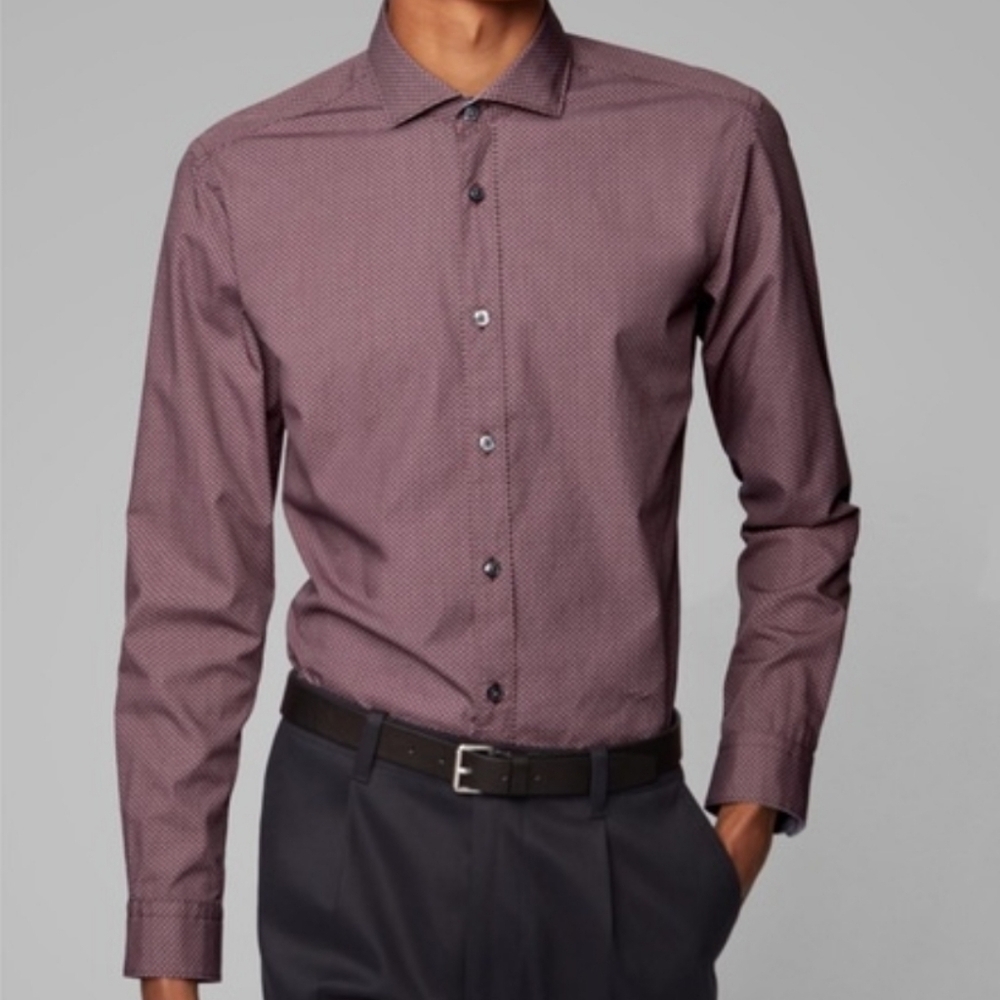 Boss Hugo Boss Ridley Slim Fit Cotton Printed Long Sleeve Button Down Shirt